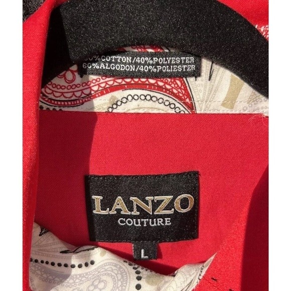 Lanzó Couture Men's Button Up Dress Shirt Western Vibes Red Size L - Picture 10 of 11